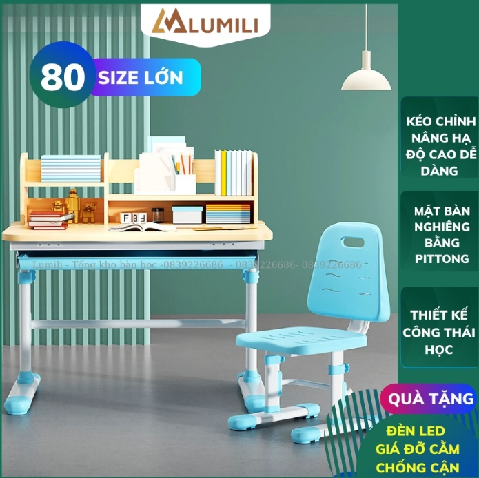 Bộ Bàn Học Chống Gù Lumili R28 Màu Xanh