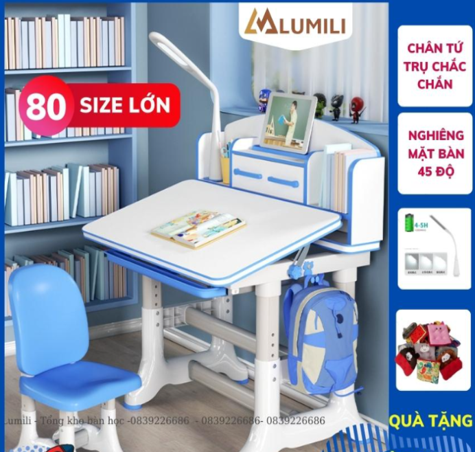 Bộ Bàn Học Thông Minh Chống Gù Lumili K50 Màu Xanh