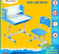 Bộ bàn học thông minh chống gù chống cận bàn học  lumili R12 có giá sách size 80cm bàn ghế trẻ em nâng hạ độ cao, tùy chỉnh nghiêng mặt bàn